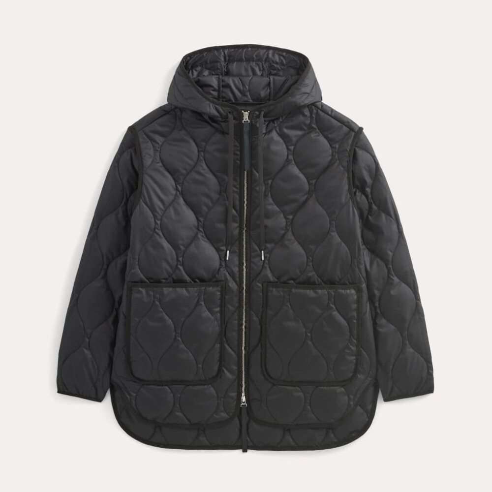 Everlane Women's ReNew Quilted Hooded Liner in Black, Size Medium, Polyester